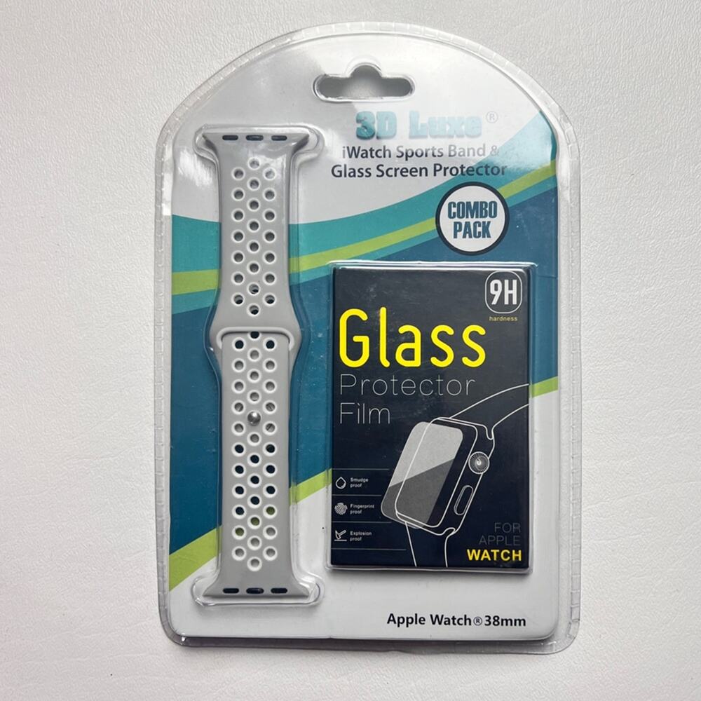 3D Luxe iWatch Breathable Sports Band And Glass Screen Protector Combo Set 38MM